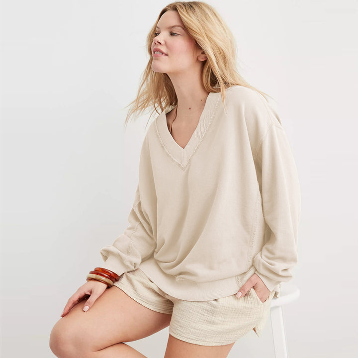 Damer afslappet V-hals sweatshirt med trendy oversized snit Stilla