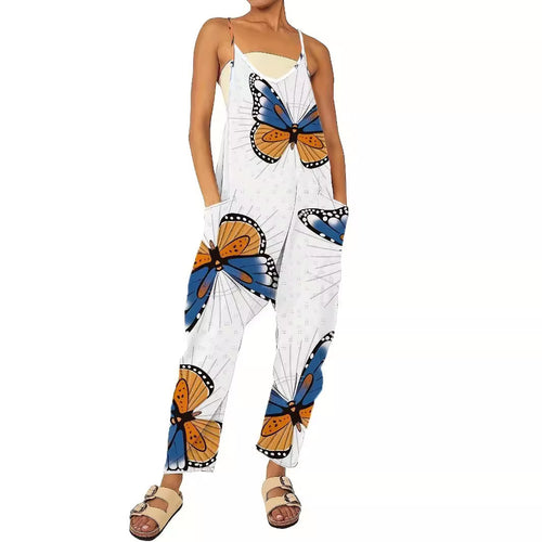 Dame jumpsuit med iøjnefaldende sommerfugledesign og praktiske lommer Stilla