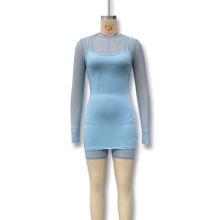 Dame Bodycon Kjole med gennemsigtige ærmer og tætsiddende snit Skovae