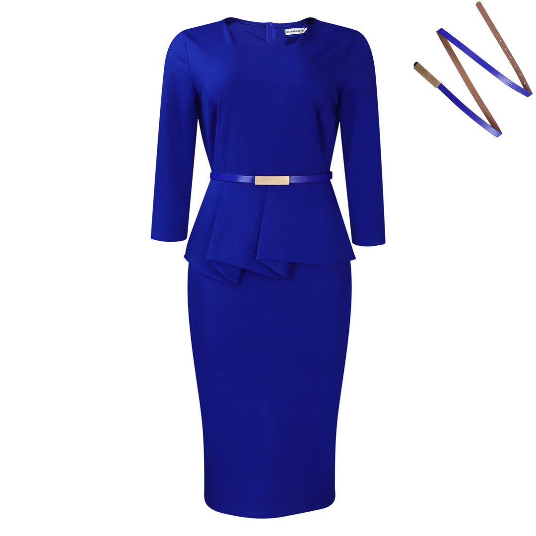 Dame elegant Peplum-kjole med figursyet skirt og aftageligt bælte Stilla