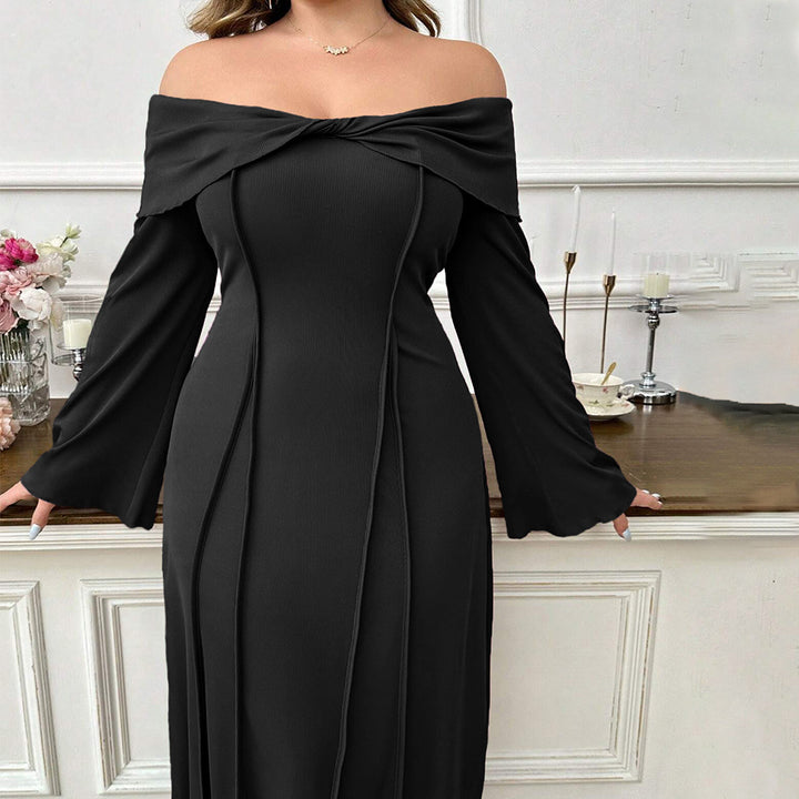 Dame skulderfri maxikjole med elegant drapering og lange ærmer Stilla