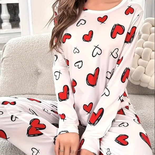 Dame pyjamasæt med hjerte motiv Stilla