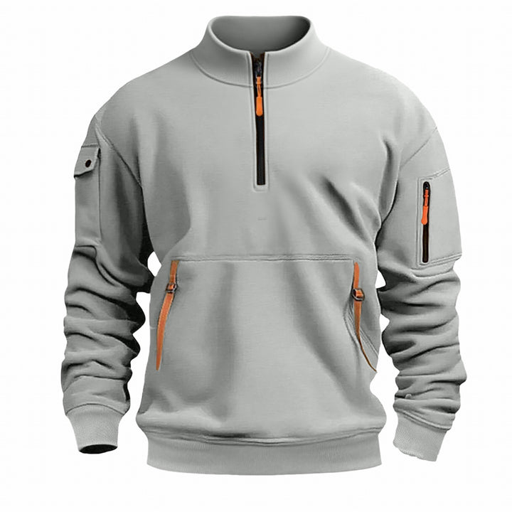 Herren nan Sweatshirt med ståkrave, halv lynlås, kengurutaske og ærmetaske Skovae