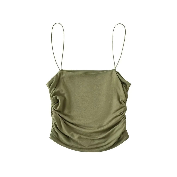 Dame spaghetti strop bluse med raffineret draperingseffekt Stilla