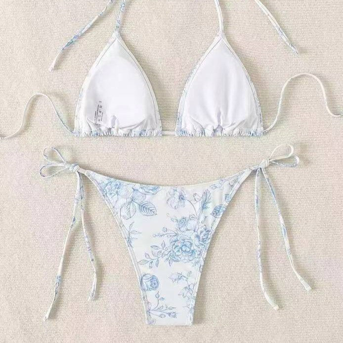 Dame Triangel-Bikini-Sæt med delikate blomstermotiver Skovae