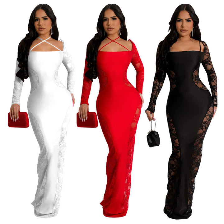 Dame Elegant Langærmet Bodycon Kjole med Krydsdetalje Stilla