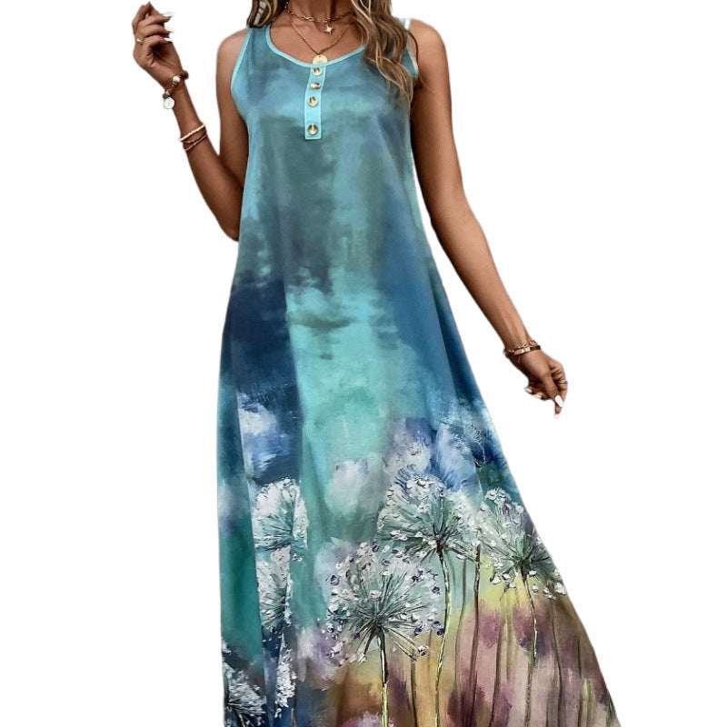 Femme Floral Print A-linje Maxi Kjole Stilla
