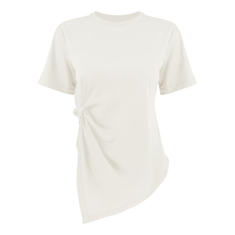 Dame asymmetrisk T-shirt med fashionable knude-detalje Stilla