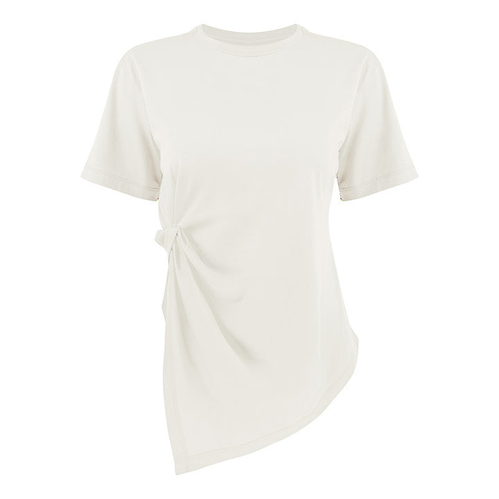 Dame asymmetrisk T-shirt med fashionable knude-detalje Stilla
