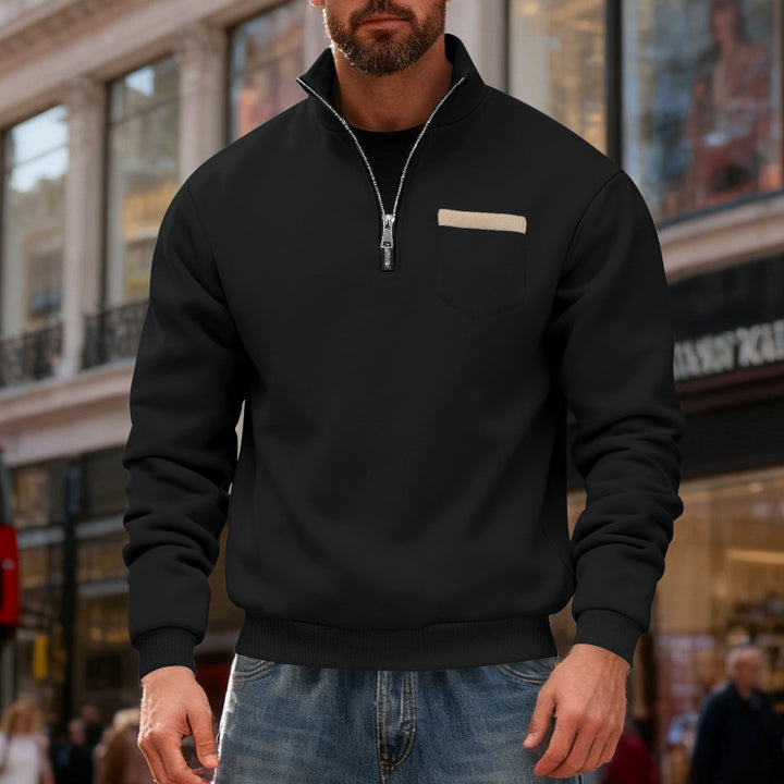 Herren nan sweatshirt med halv lynlås, ståkrave og brystlomme Skovae