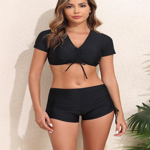 Damer Sporty Bikini-sæt med kortere shorts og justerbar top Skovae