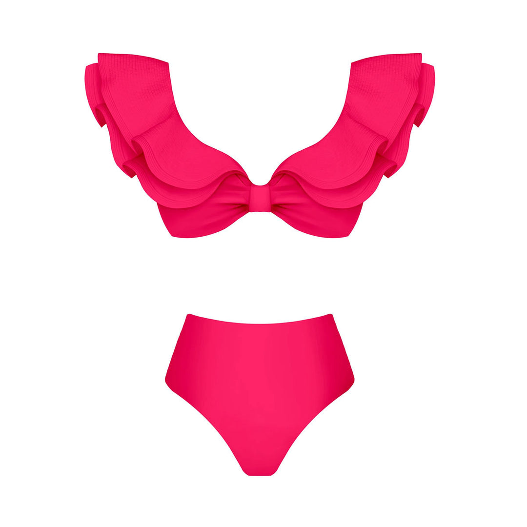 Dame bikini-sæt med dekorative flæsedetaljer og høj talje Stilla