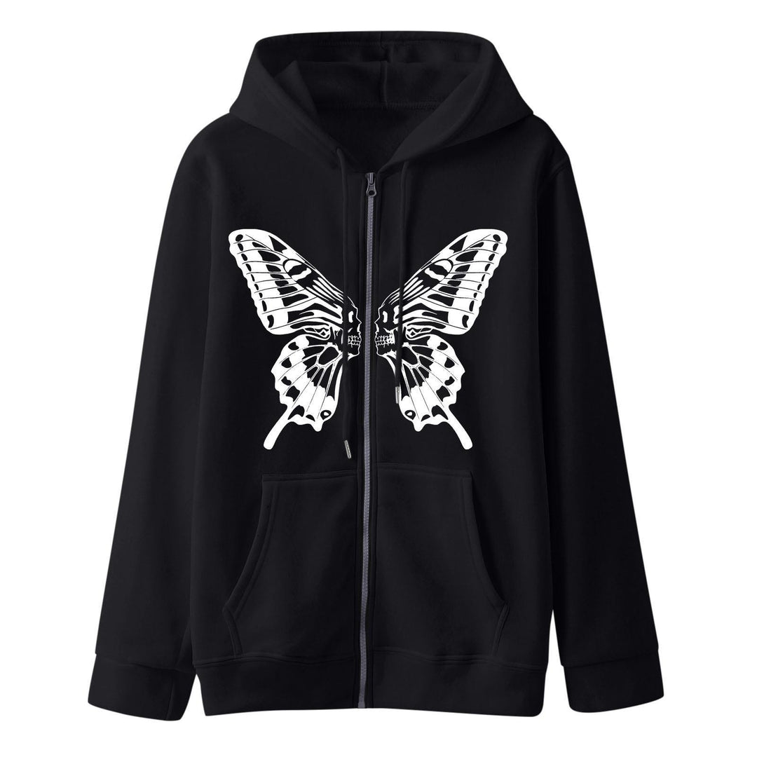 Kvinders hættetrøje sweatshirt jakke med unikt sommerfugltryk Skovae
