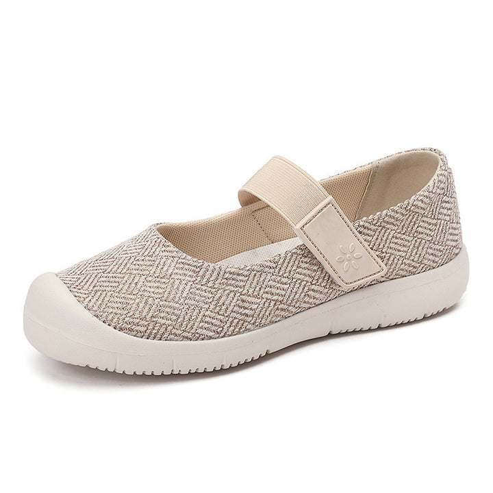 Dame nan komfortabel strik-rem ballerina med justerbar velcro og fleksibel gummisål Skovae