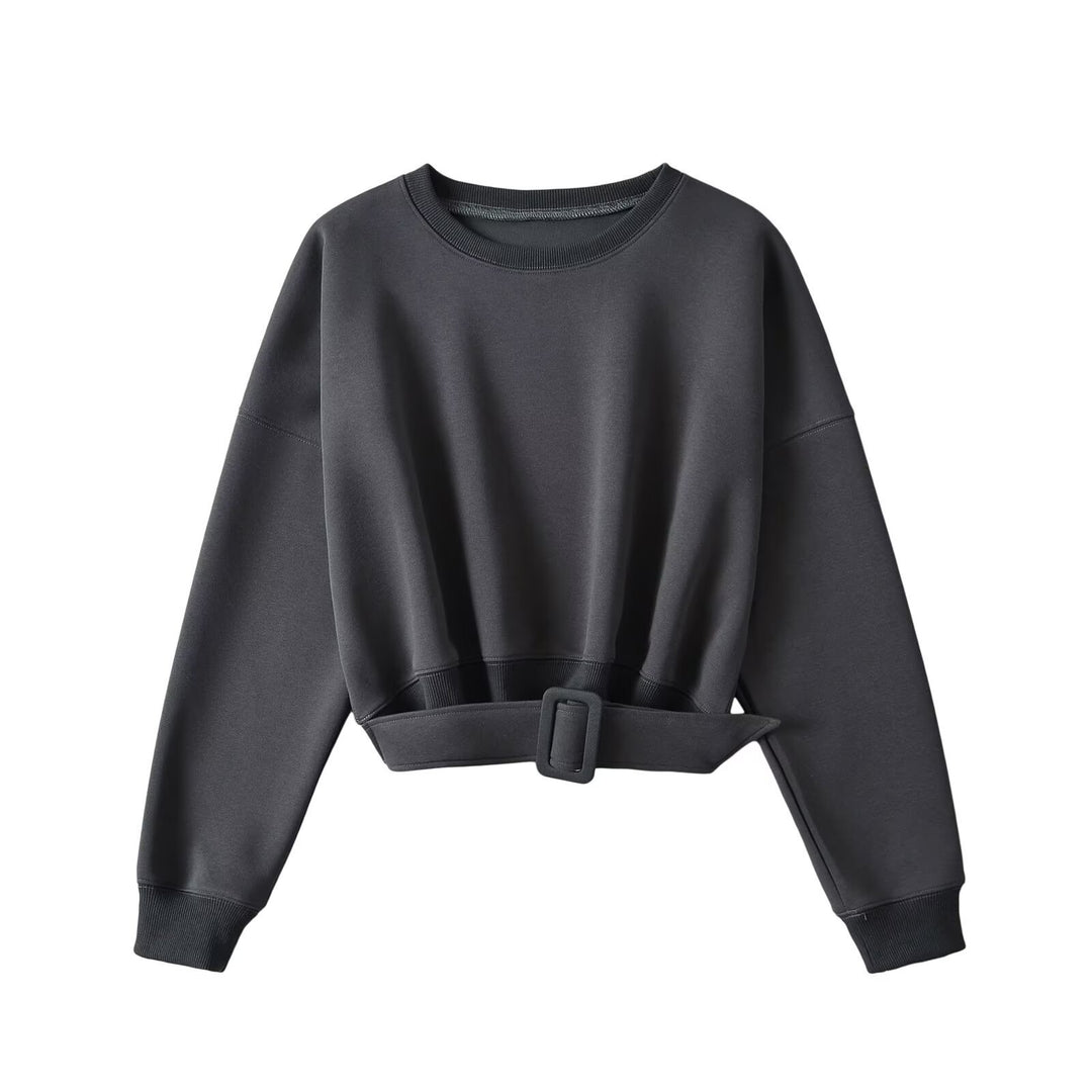 Dame Cropped Sweatshirt med afslappet pasform og moderne bælte Stilla