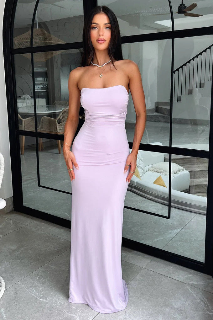 Dame Elegant Maxikjole med off-shoulder design og tætsiddende snit Skovae