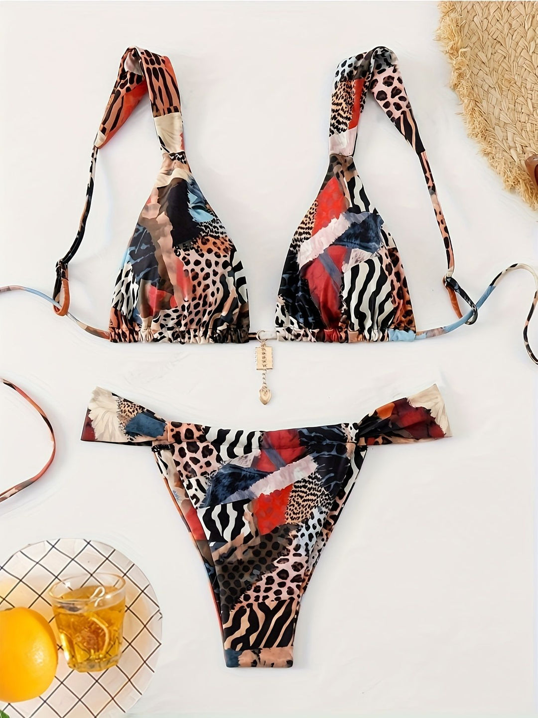 Dame trekant-bikini med justerbare stropper og moderigtigt leopardmønster Skovae