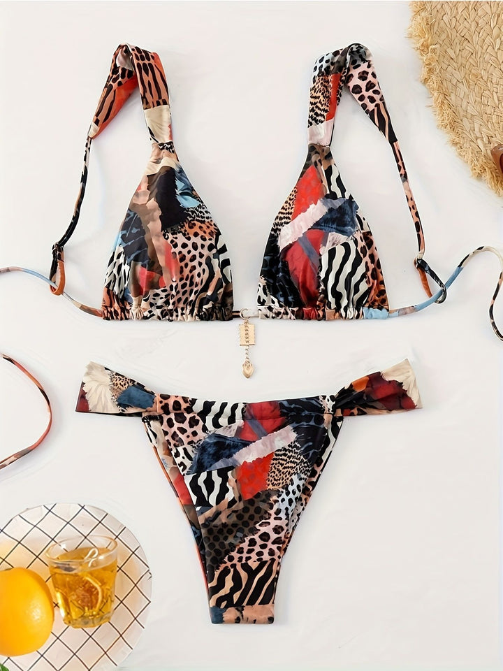 Dame trekant-bikini med justerbare stropper og moderigtigt leopardmønster Skovae