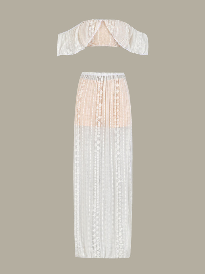 Dame to-delt med elegant bandeau-overdel og gennemsigtig maxi-nederdel Stilla