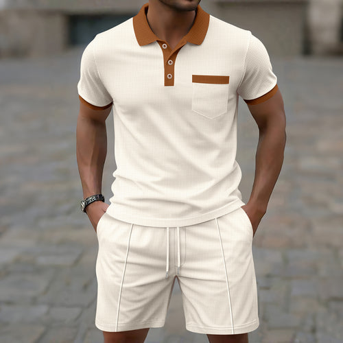 Herrer polo skjorte med struktureret tekstur og moderigtige kort sport shorts sæt Stilla