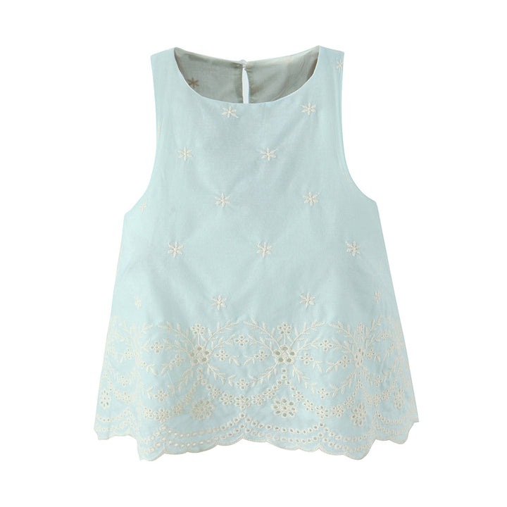 Dame spids top med florale broderier og udvidet kant Stilla