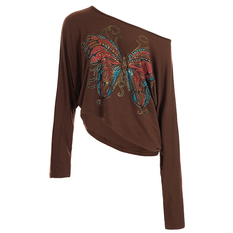 Dame Oversize-T-shirt med flamboyant sommerfugledesign Skovae