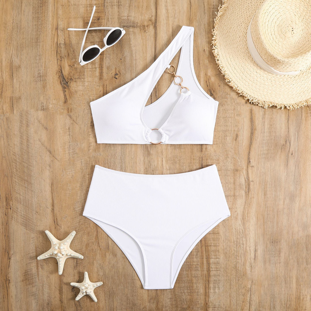 Dame bikini-sæt med asymmetrisk stropdesign og elegant ringdetalje Skovae