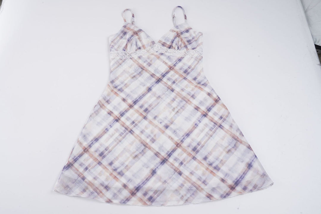 Damen ärmelloses Sommerkleid mit Spitze und kariertem Design Skovae