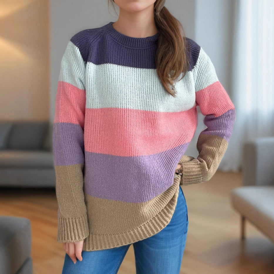 Kvinders stribede strikket sweater med en afslappet pasform og farverigt design Stilla
