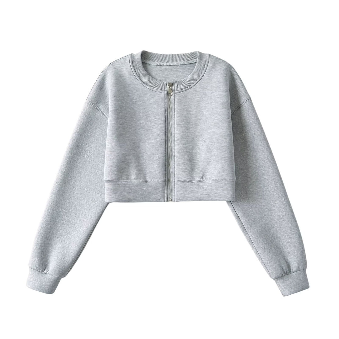 Dame cropped Sweatjakke med praktisk lynlås og afslappet skærep Stilla