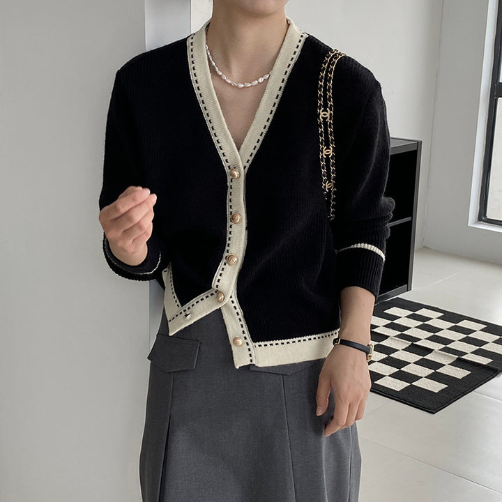 Kvindernes Mode Cardigan med Kontrast Detaljer Stilla