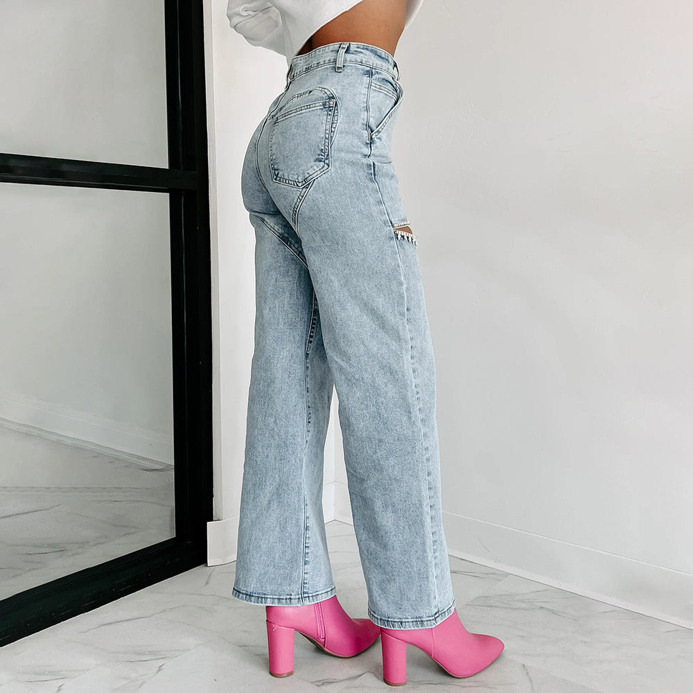 Dame højtaljede jeans med gennemboret design Stilla