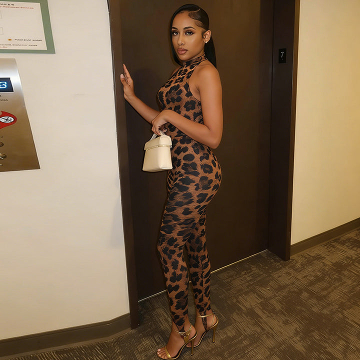 Damen Figurumspielender Jumpsuit im Leopardenmuster Skovae