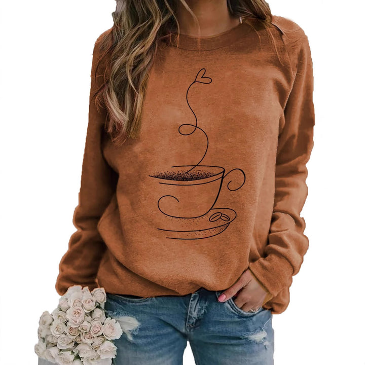 Dame sweatshirts med kaffekopper-motiv og rund halsudskæring Stilla