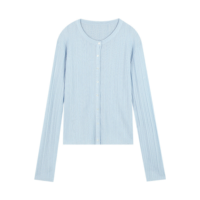 Dame fin strik cardigan med klassisk knaplukning og elegant ribstruktur Stilla