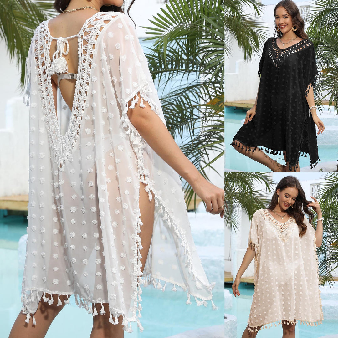 Kvinde Elegant Frynse Strand Poncho Stilla