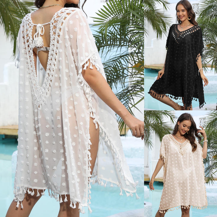 Kvinde Elegant Frynse Strand Poncho Stilla