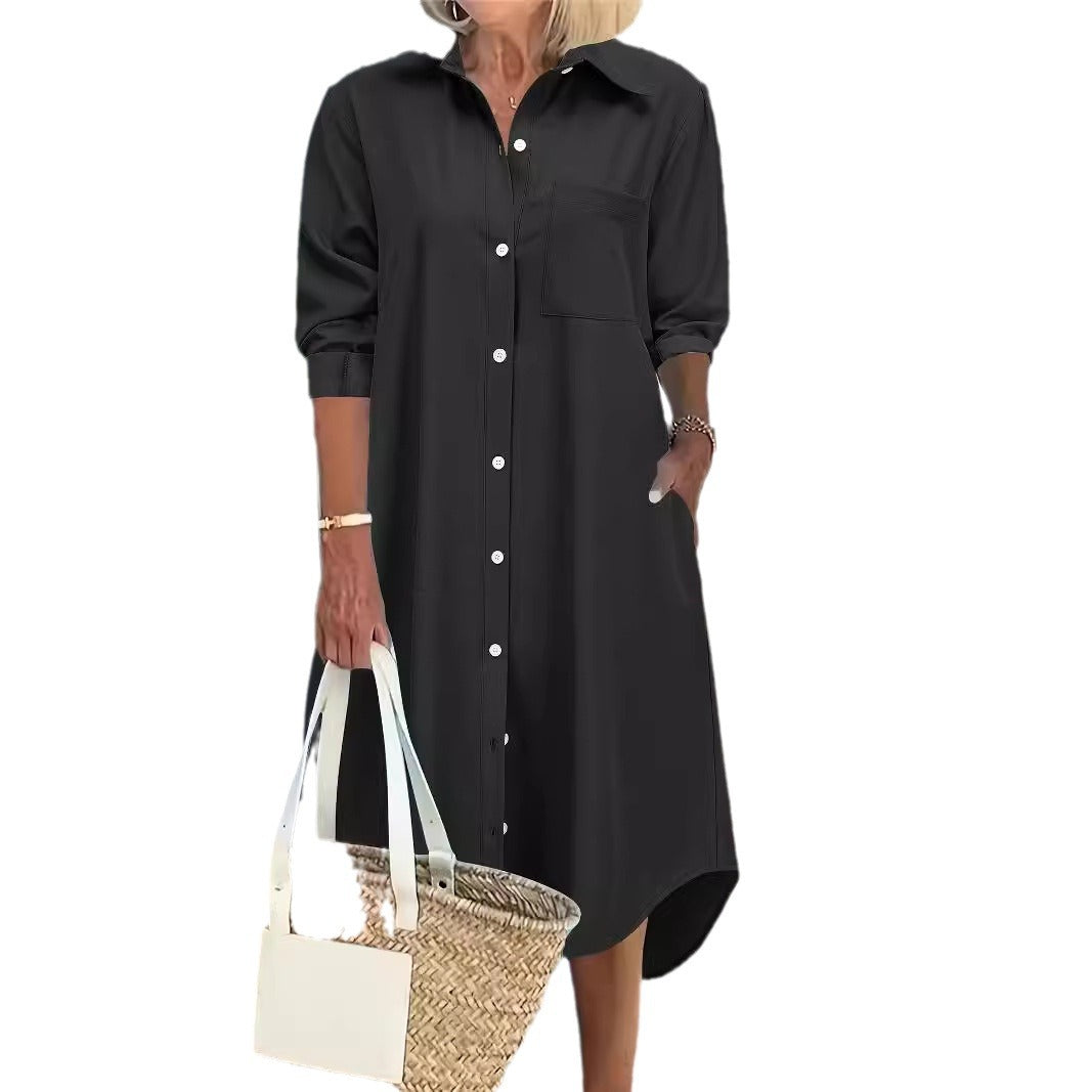 Dame Klassisk Button-up Skjorte Kjole Stilla