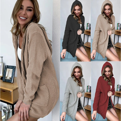 Kvinders cardigan med hætte og store lommer Stilla