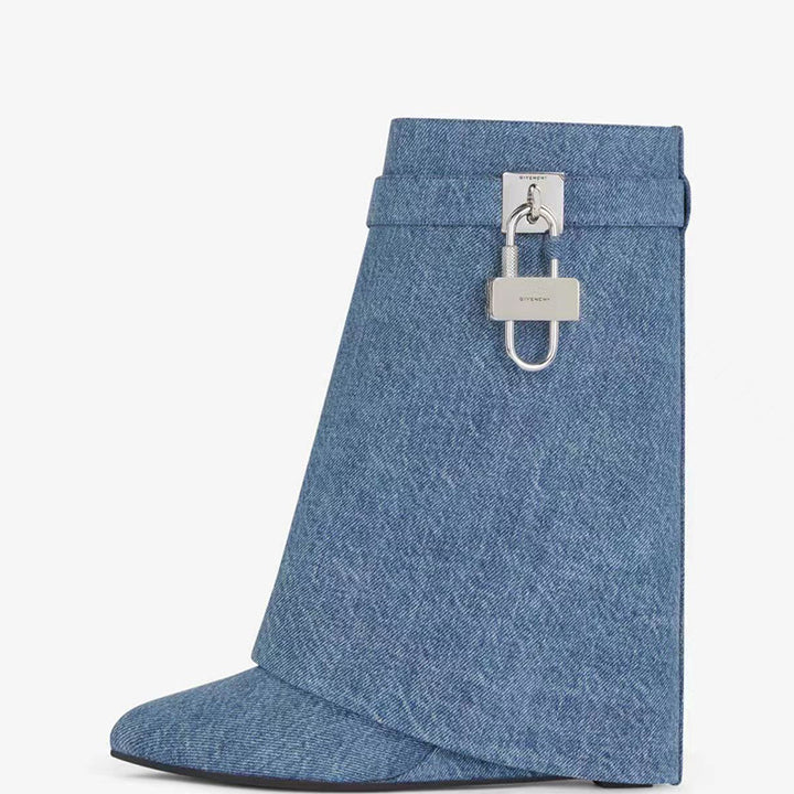 Femme Asymmetrisk Denim Wedge Støvler Stilla