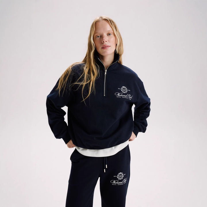 Kvindernes sporty zip-pullover med en afslappet pasform og elegant broderi Stilla