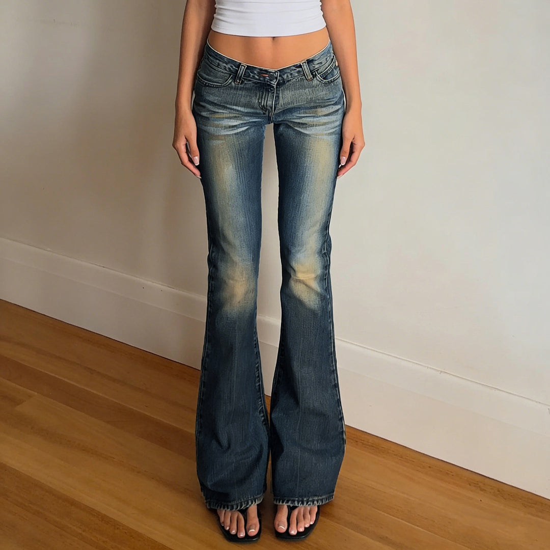 Dame Flared Jeans med høj talje og smart Used-Look Skovae
