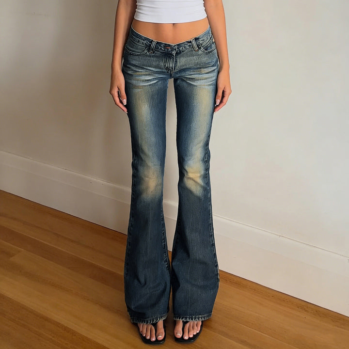 Dame Flared Jeans med høj talje og smart Used-Look Skovae