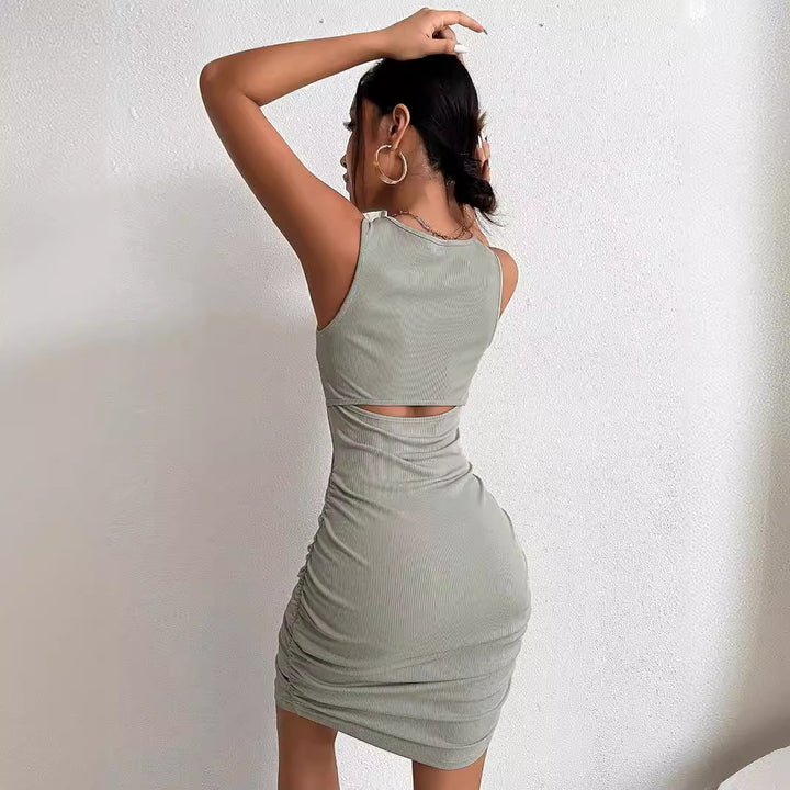 Damer Figursyet Midi-Kjole med Cut-Out og Rynkning Stilla