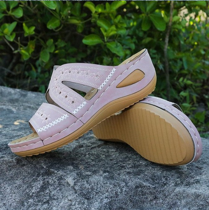 Dame nan ergonomisk komfort-sandaler med anatomisk fodseng og blomster laserperforering Skovae