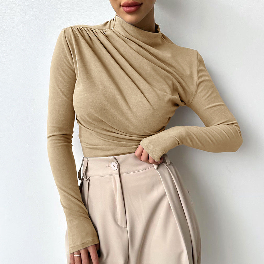 Dame langærmet top med asymmetrisk snit og elegant drapering Stilla