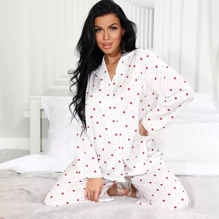 Dame pyjamasæt med hjerte mønster og lange ærmer Stilla