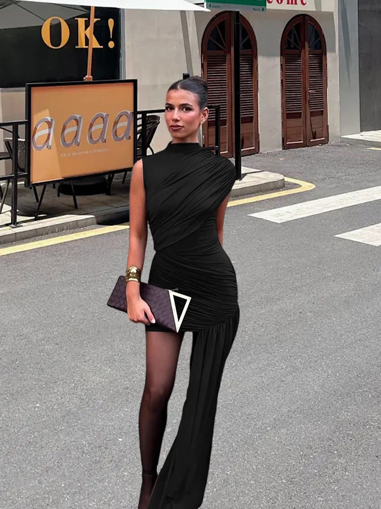 Damernes couture mini kjole med asymmetrisk skæring og draperinger Skovae
