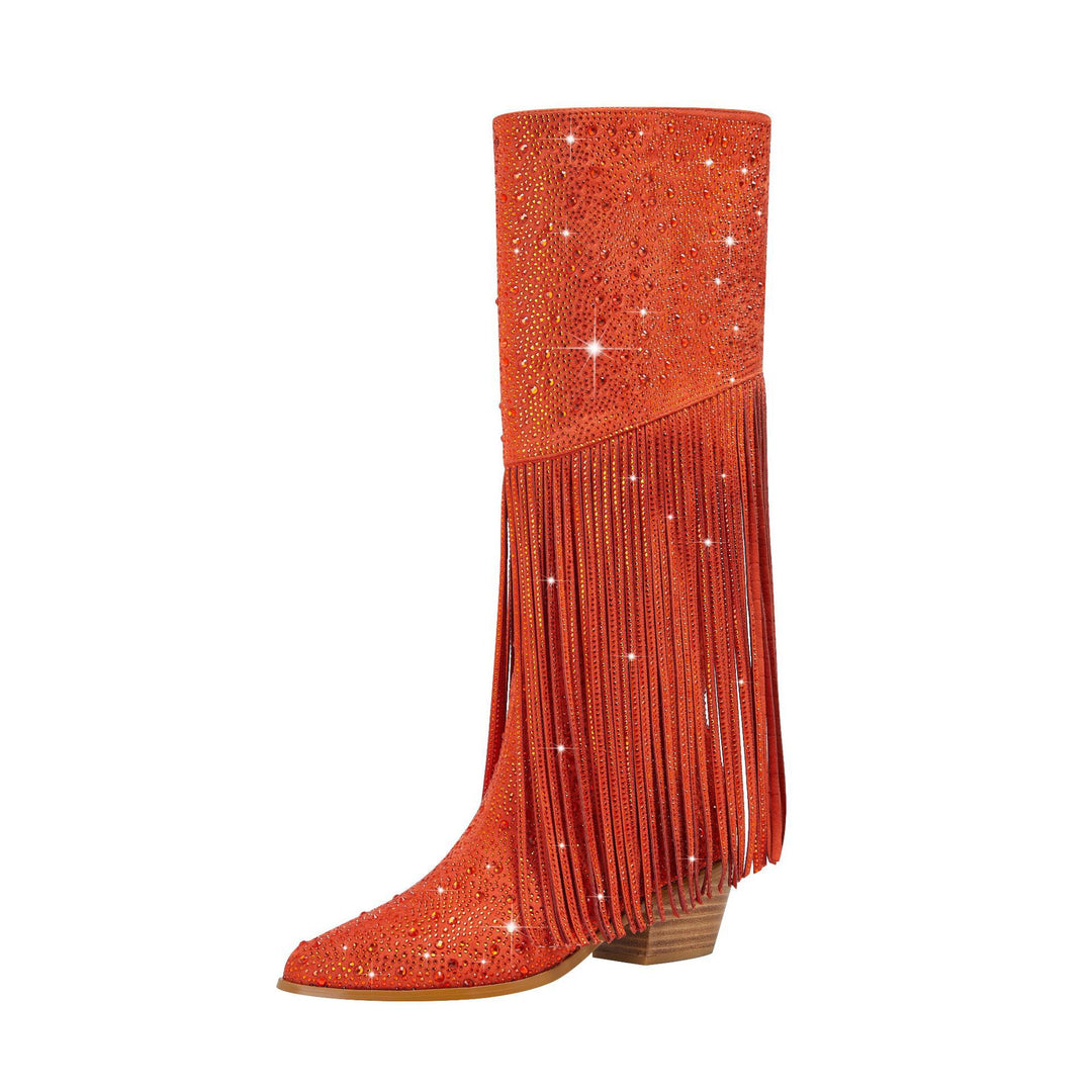 Femme Stiletto Fransen Strass Støvler Stilla