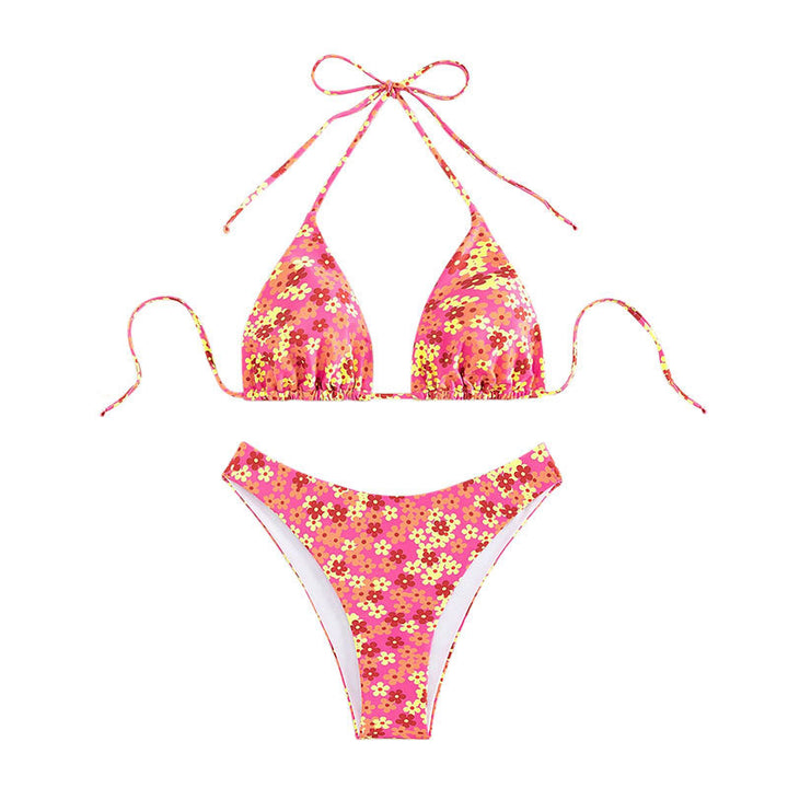 Dame triangel-bikini med blomsterdesign og høj benudskæring Skovae